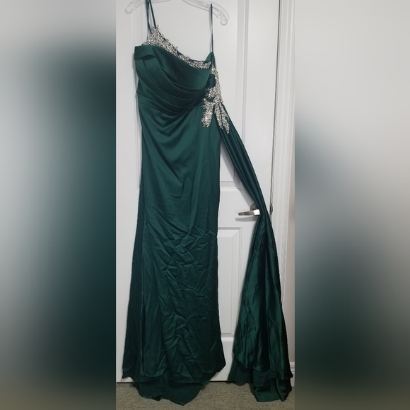 PORTIA & SCARLETT Elegant Satin Evening Gown Emerald Green Size 16 - Picture 7 of 14